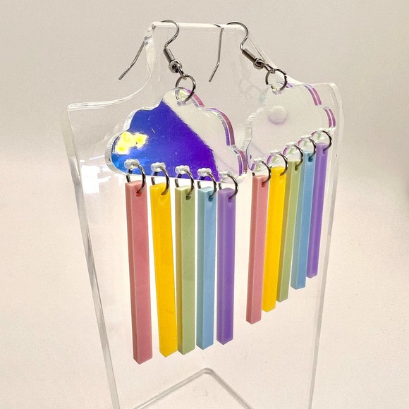 Rain Cloud Earrings - Pride Earrings - Rainbow Earrings - Rainy Day Earrings - Picture 3 of 9